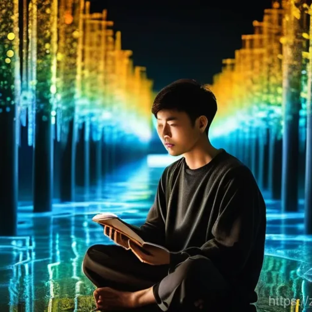아리스토텔레스의 실체 개념 - **Prompt:** "A serene, contemplative individual, perhaps a young adult of East Asian descent, sits c...