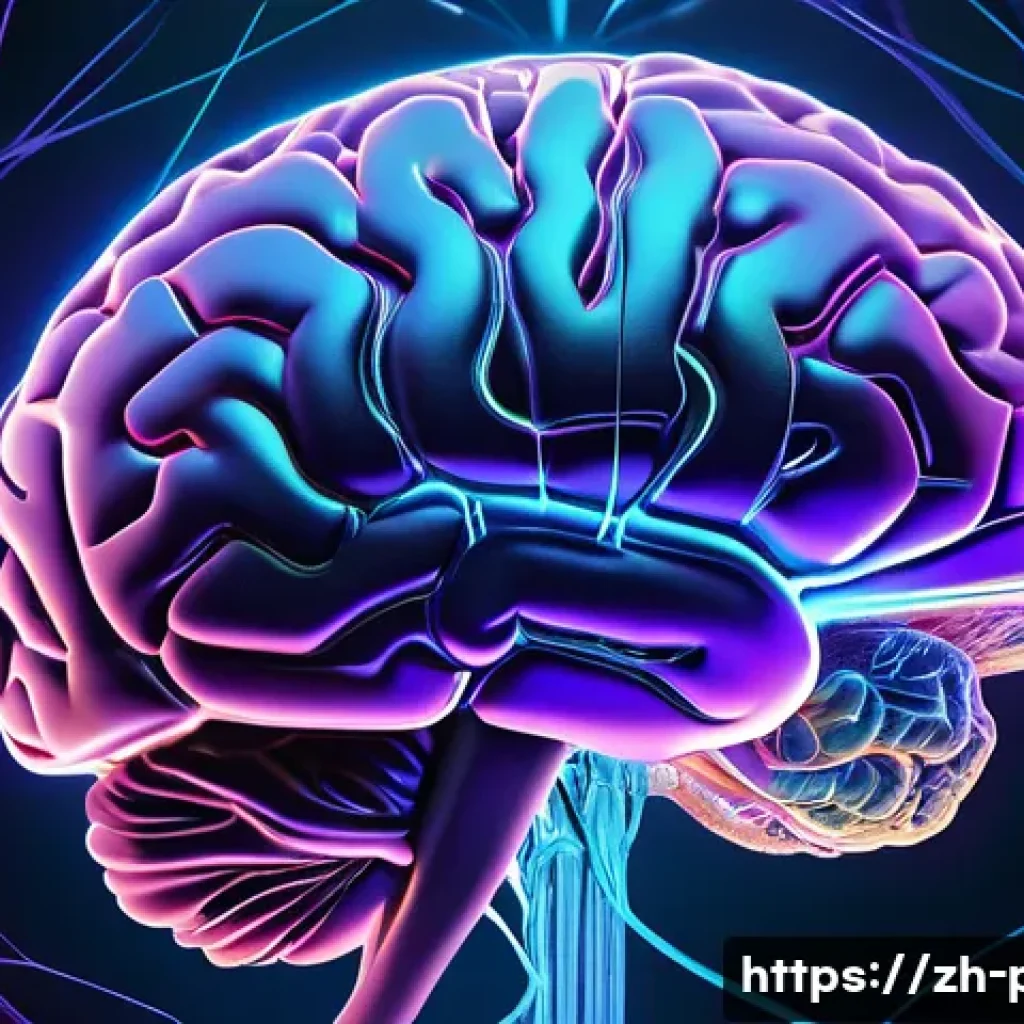 뇌과학과 철학의 접점 - A highly detailed, futuristic brain illustration showcasing key neural regions involved in conscious...