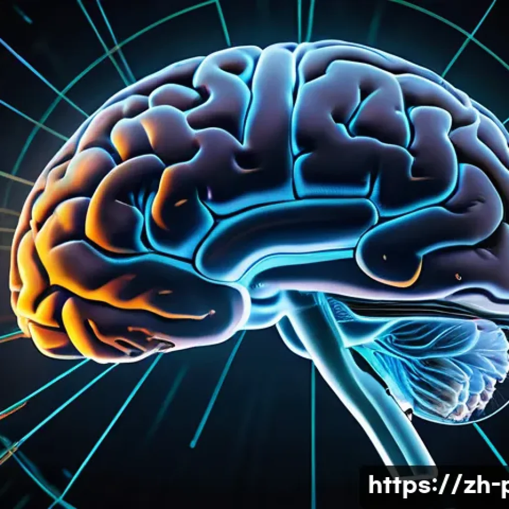 의식 연구와 철학적 논쟁 - A detailed digital illustration of a human brain viewed from above, highlighting the neural networks...