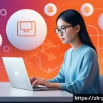 디지털 시대의 정보 윤리 - A modern digital privacy protection concept illustration showing a young Chinese woman in casual clo...